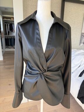 cinq a sept Black Faux Leather Mckenna Top